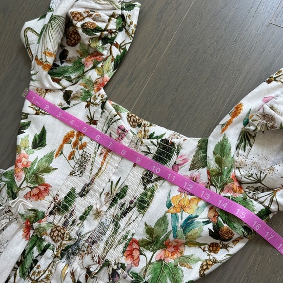 Cara Cara Blue Hill Whimsical Ivory Midi Dress Floral Linen Ruffle Tier - Size 4 - Picture 8 of 10